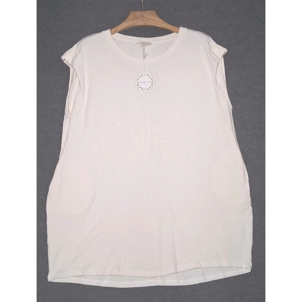 Umgee + Top Womens Pleated Cap Sleeves Tunic Jersey Knit Dress XL Cream Loose